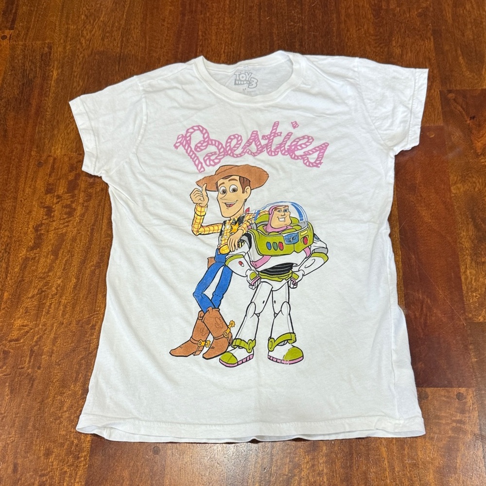 Toy Story 3 'Besties' White Graphic Tee featuring Woody & Buzz